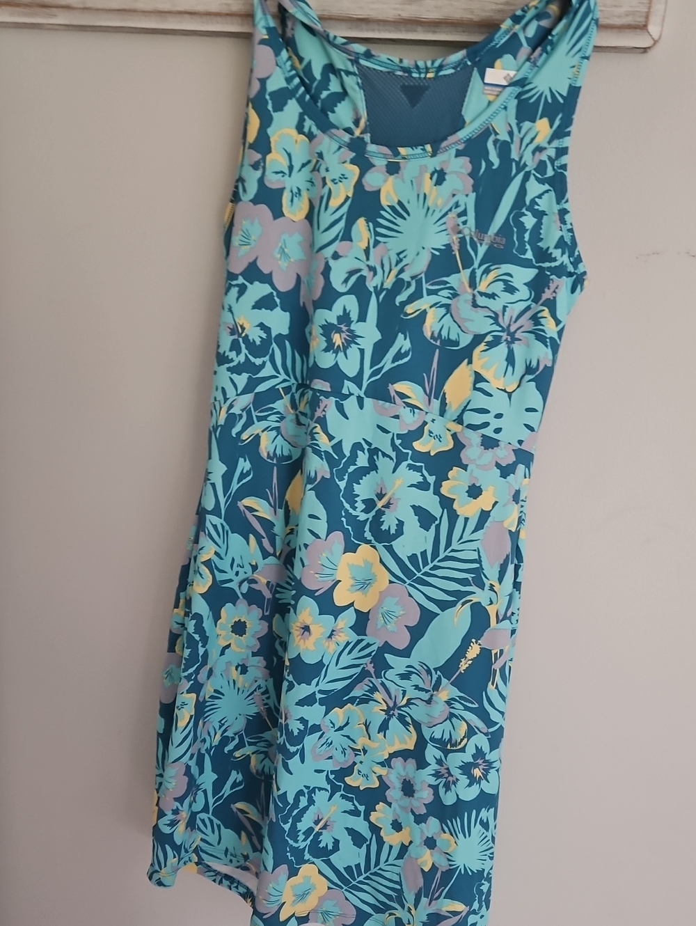 Floral A-Line Swim Dress in Teal Blue